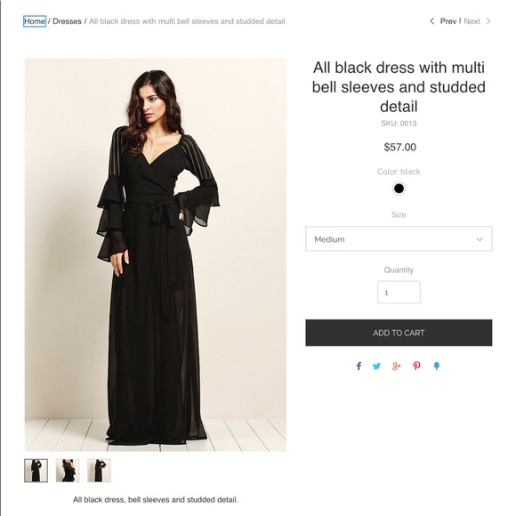 SOLD - All black dress, bell sleeves - Picture 2 of 4